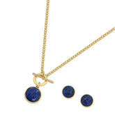 CONJUNTO PEDRA CHAPA REDONDA FECHO FRONTAL DOURADO